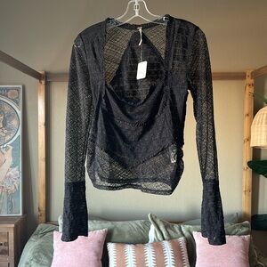 Free People Black Lace Blouse